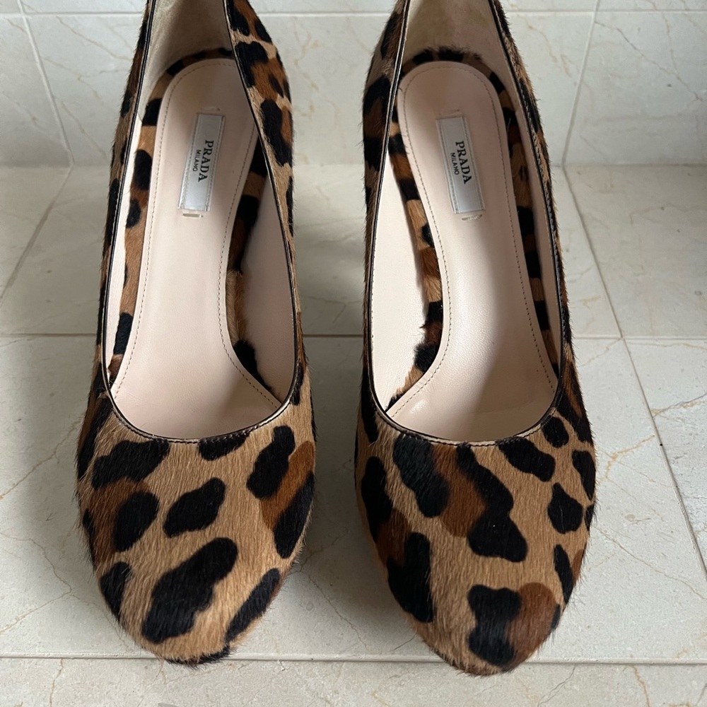 Prada Tan and Black Leopard Heels